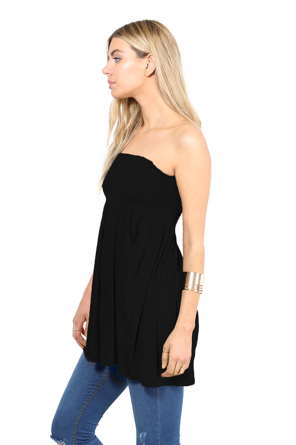 Shirring Bardot Basic Red Swing Top