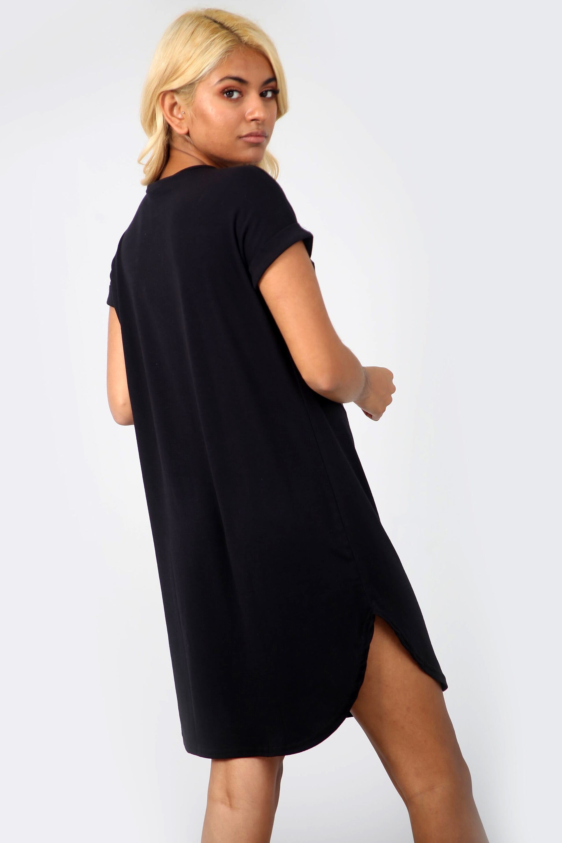 La Femme Slogan Curved Hem Tshirt Dress in White - bejealous-com