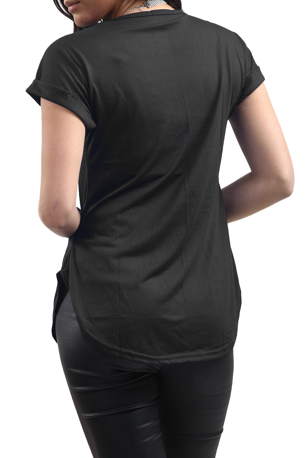 Lisa Multi Color Butterfly Curved Hem Basic Top
