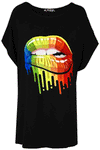 Ella Rainbow Lips Bitting Batwing Oversized T Shirt