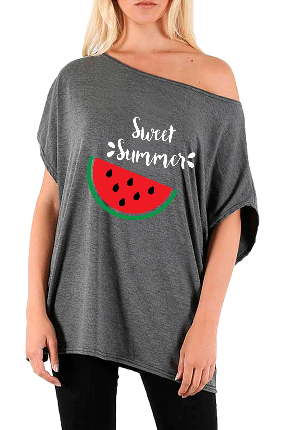 Skyla Sweet Summer Printed Batwing One Shoulder Top