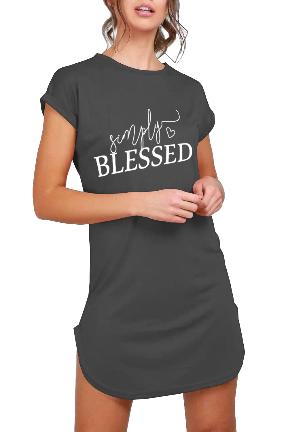 Kendra Simply Blessed Print Curved Hem T Shirt Dress