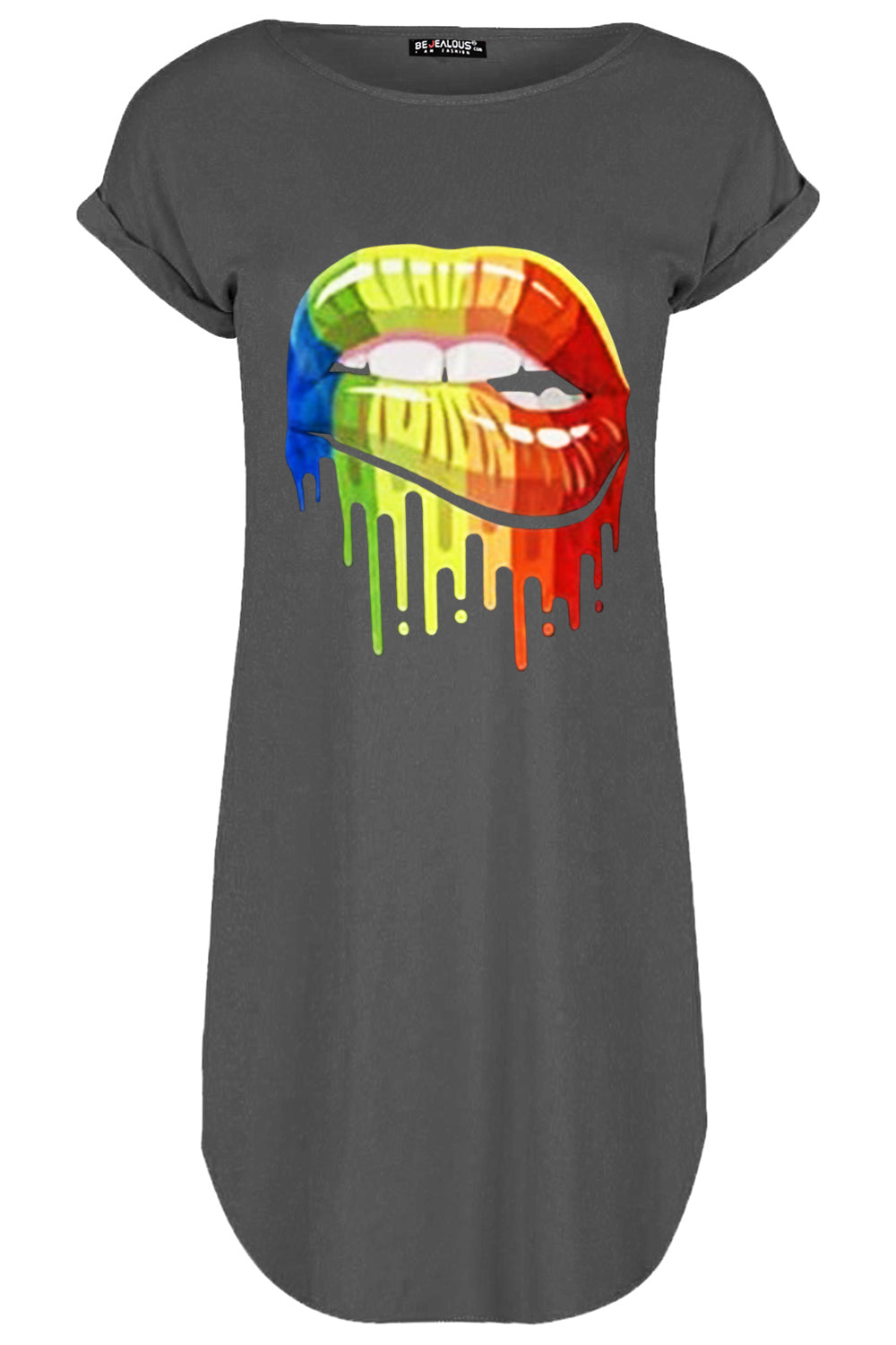 Lily Rainbow Biting Lips Oversized Curved Hem Mini Tee Dress