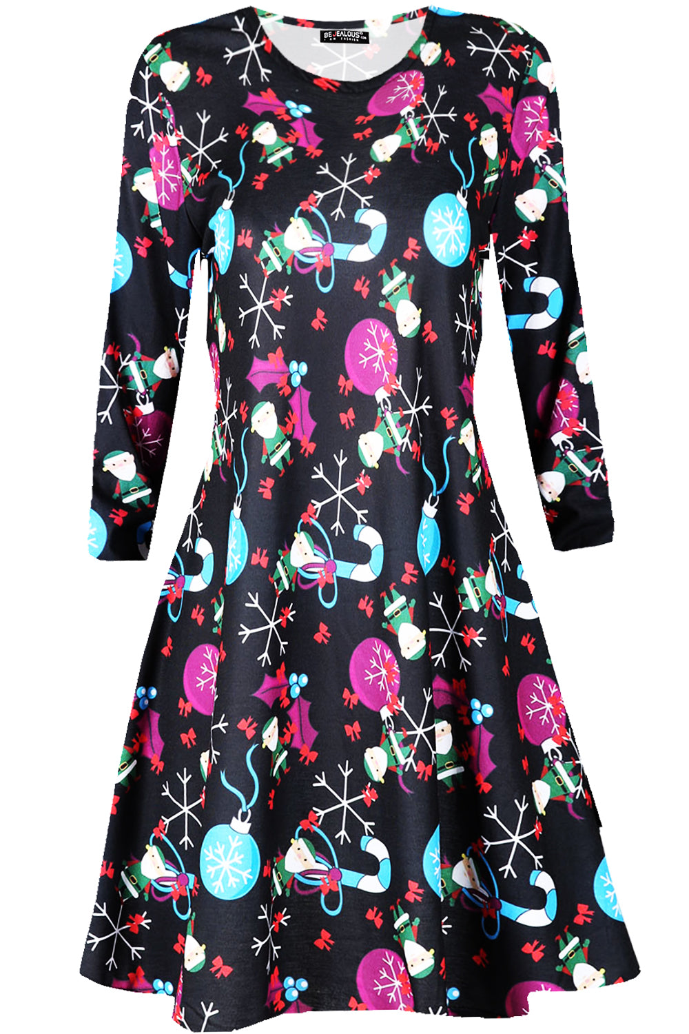 Emily Long Sleeve Christmas Print Swing Dress
