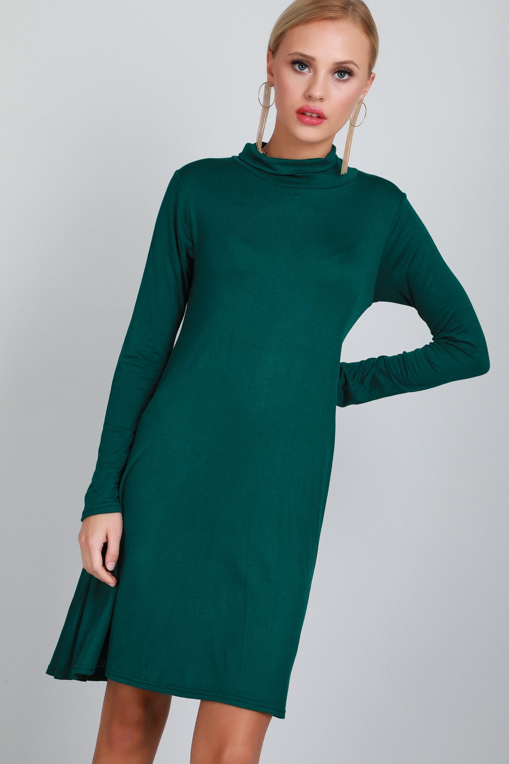 Elsie Polo Neck Long Sleeve Flared Swing Dress