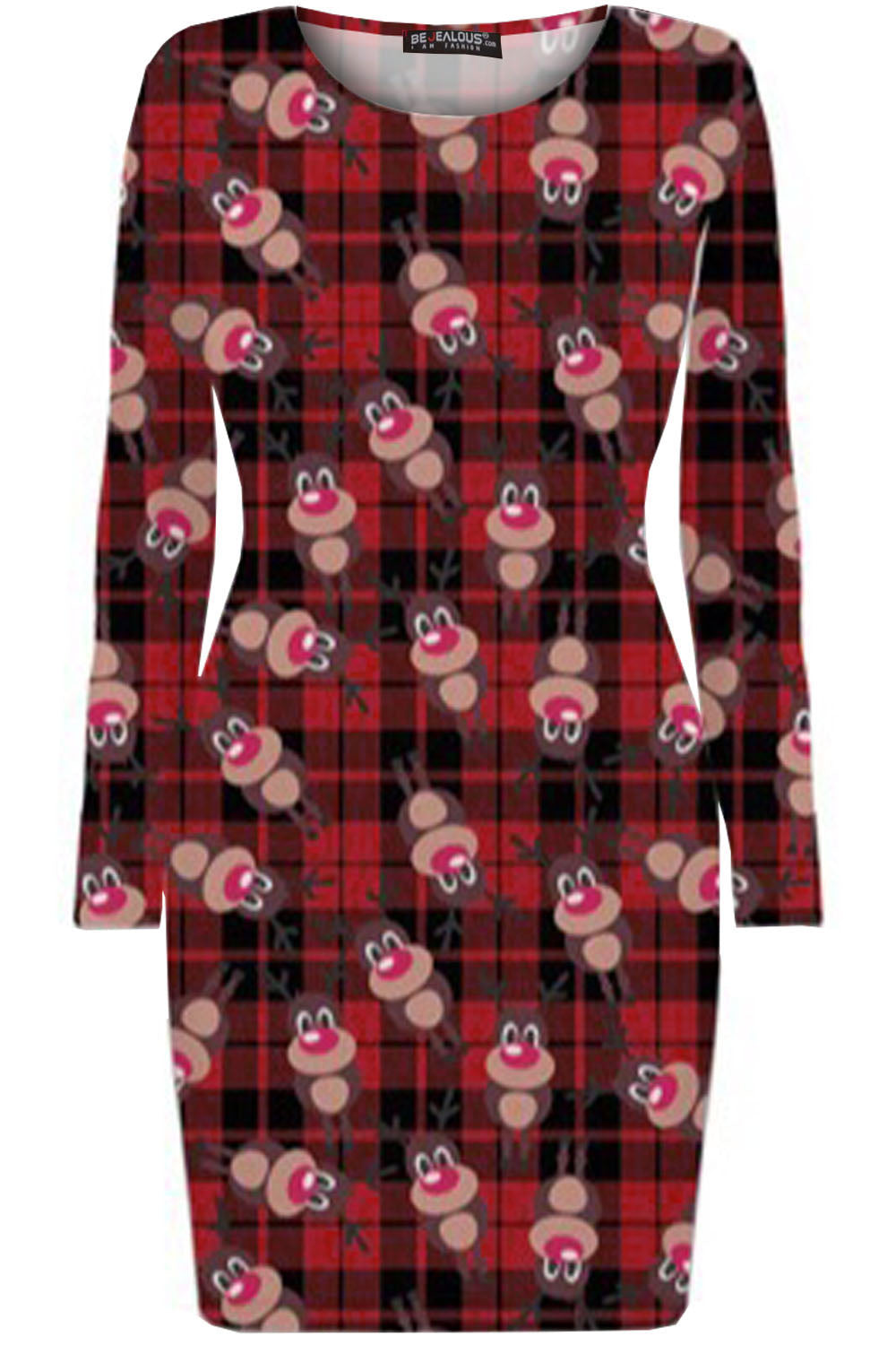 Mia Christmas Print Long Sleeve Bodycon Dress