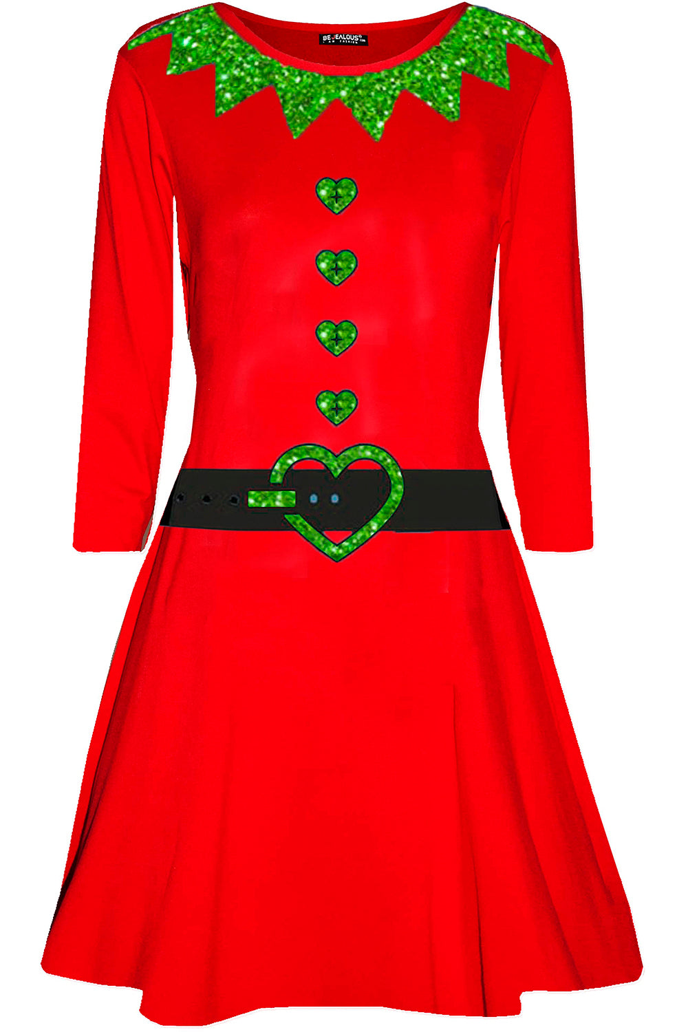 Long Sleeve Christmas Elf Red Dress - bejealous-com