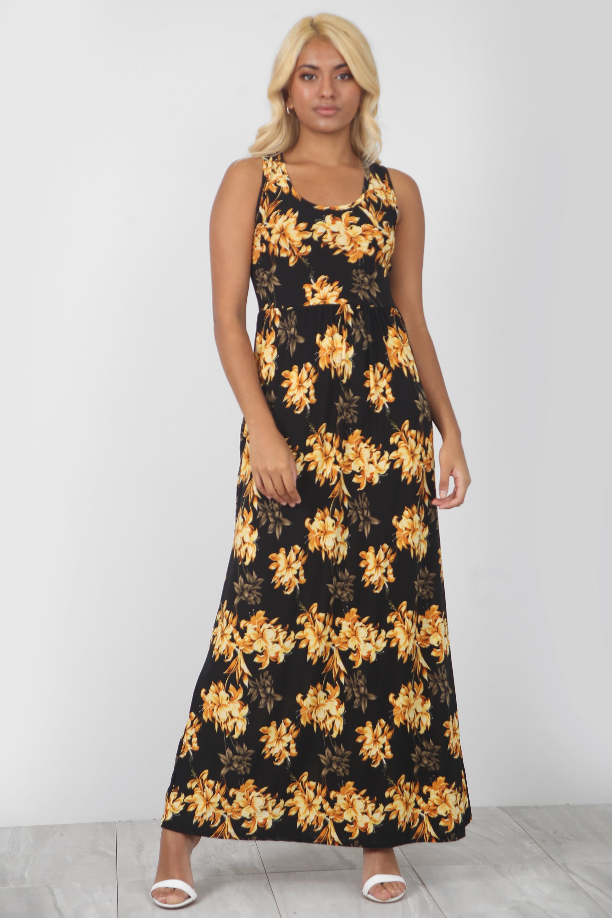 Floral Print Navy Maxi Dress With Pockets - bejealous-com