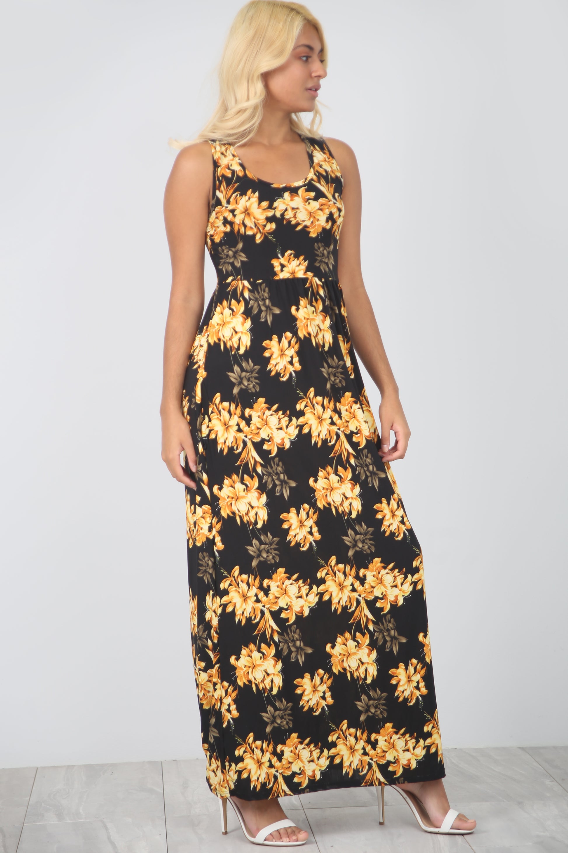 Floral Print Navy Maxi Dress With Pockets - bejealous-com