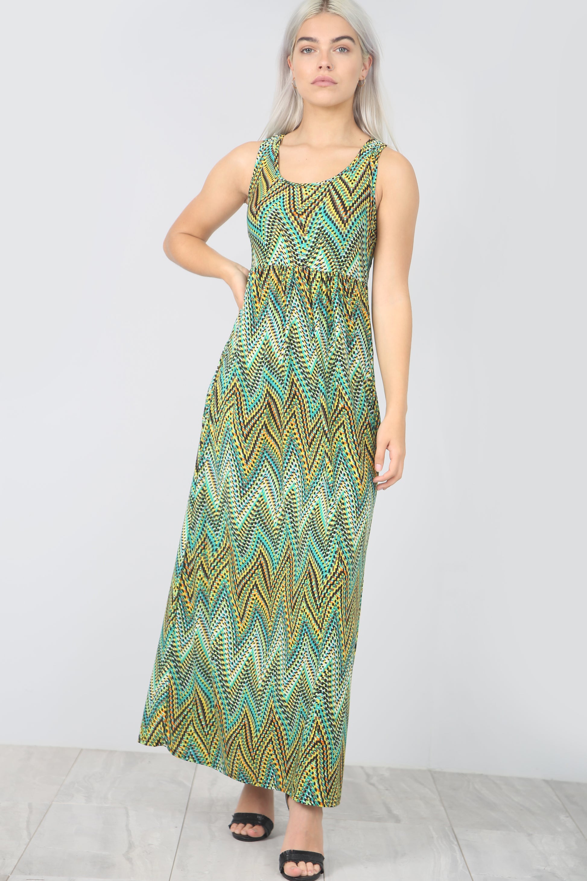 Racer Back Gold Floral Print Slinky Maxi Dress - bejealous-com