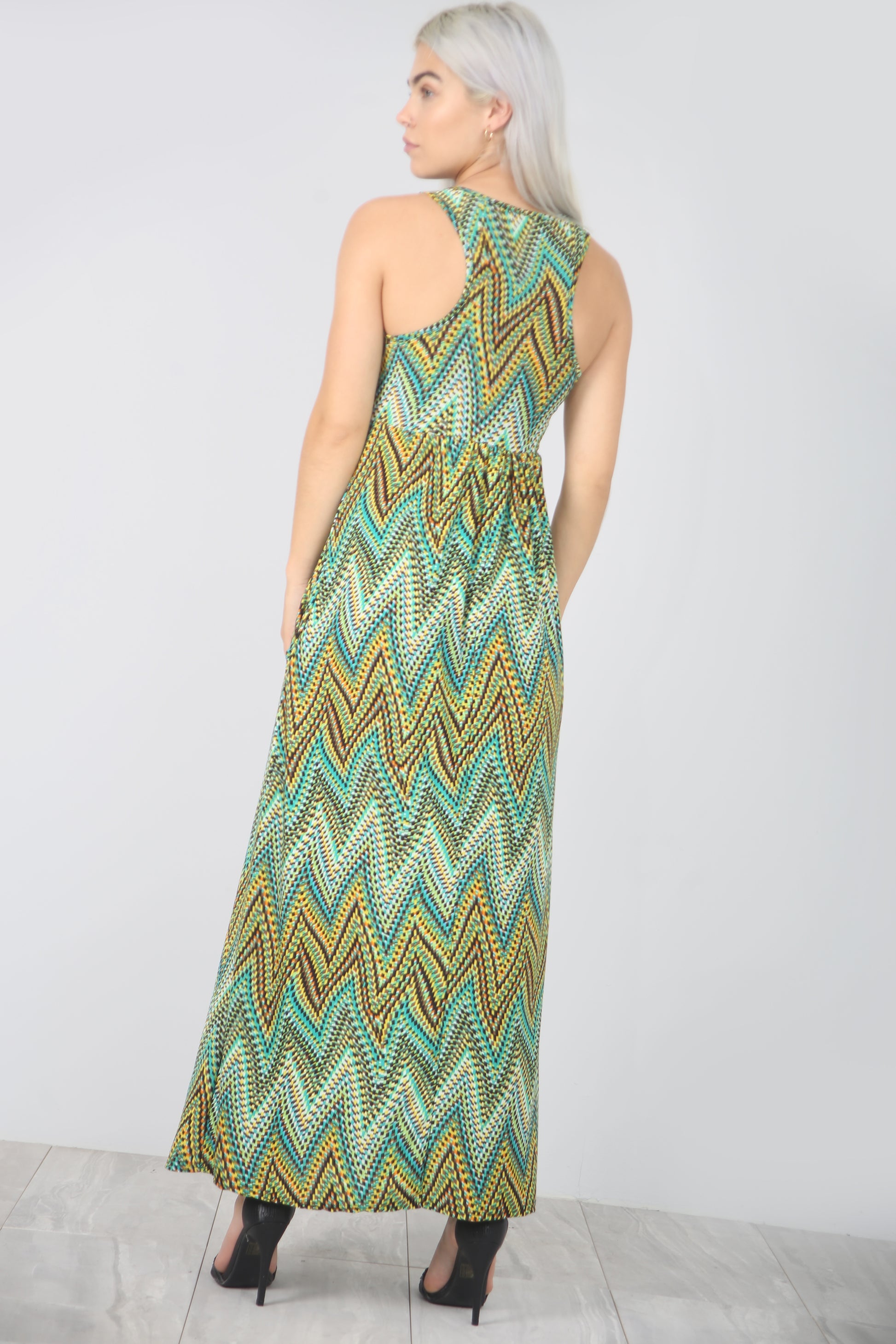 Racer Back Gold Floral Print Slinky Maxi Dress - bejealous-com
