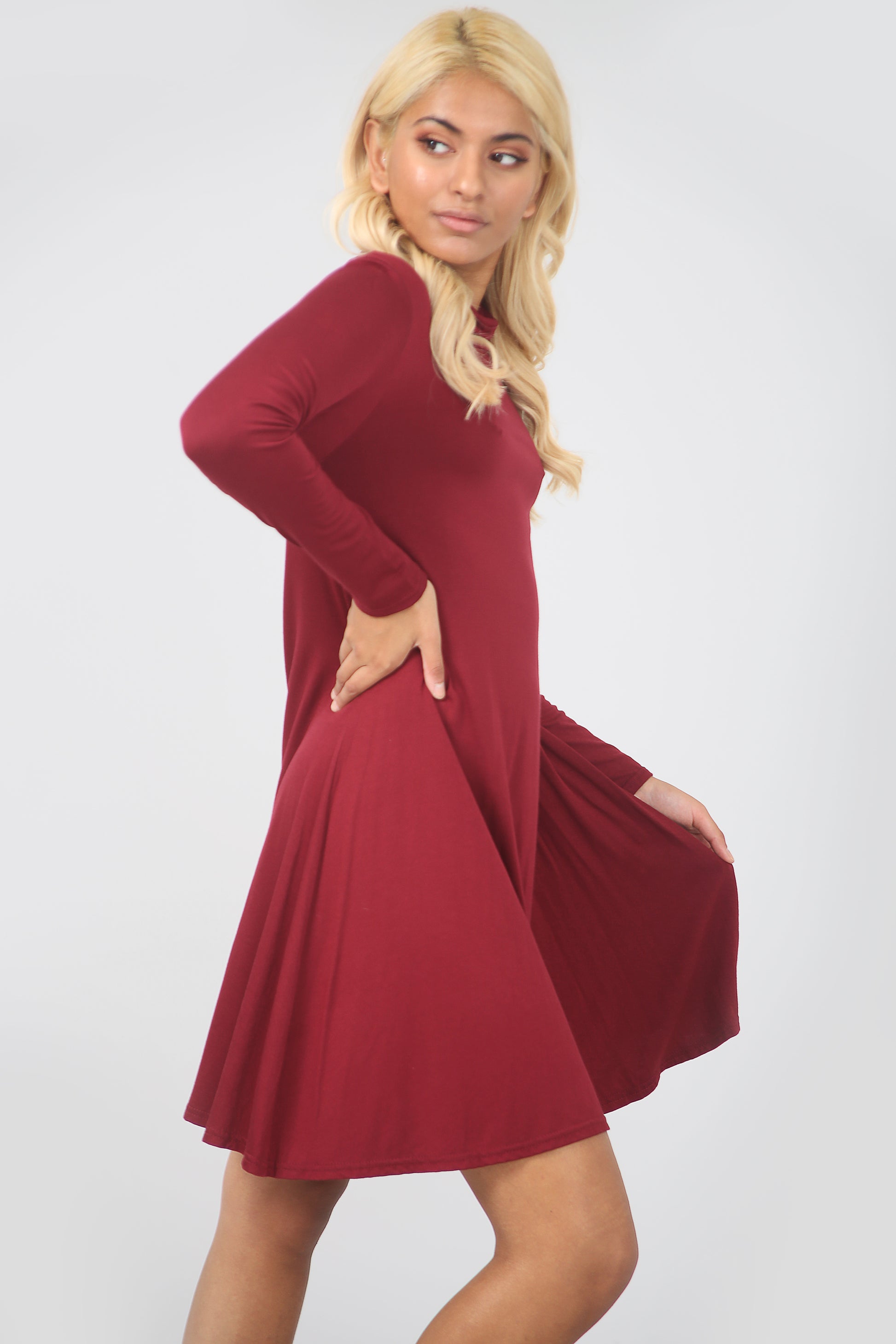 Elsie Polo Neck Long Sleeve Flared Swing Dress