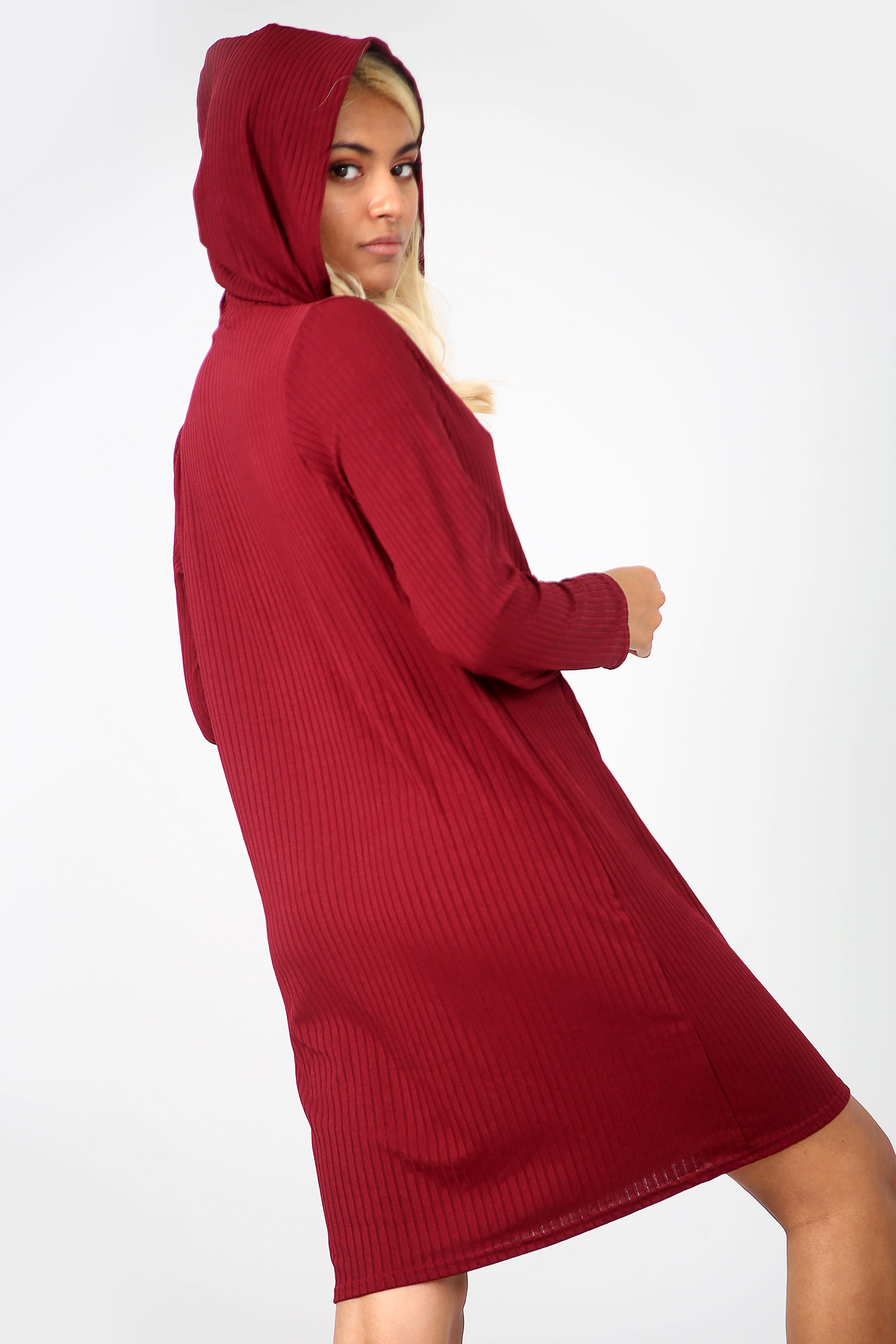 Long Sleeve Plunge Neck Ribbed Sweatshirt Dress - bejealous-com