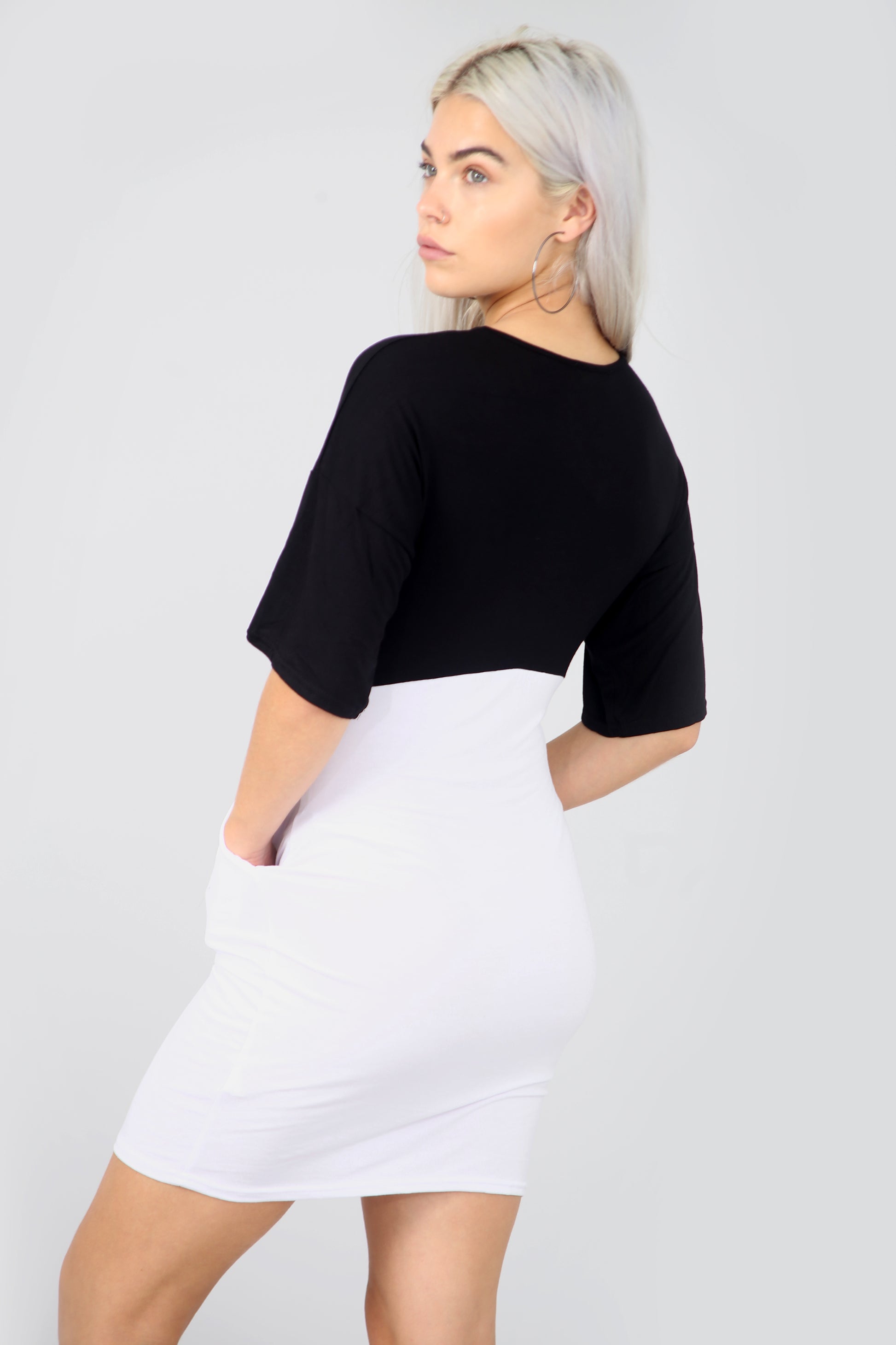 Colour Block Oversize Basic Tshirt Dress With Pockets - bejealous-com