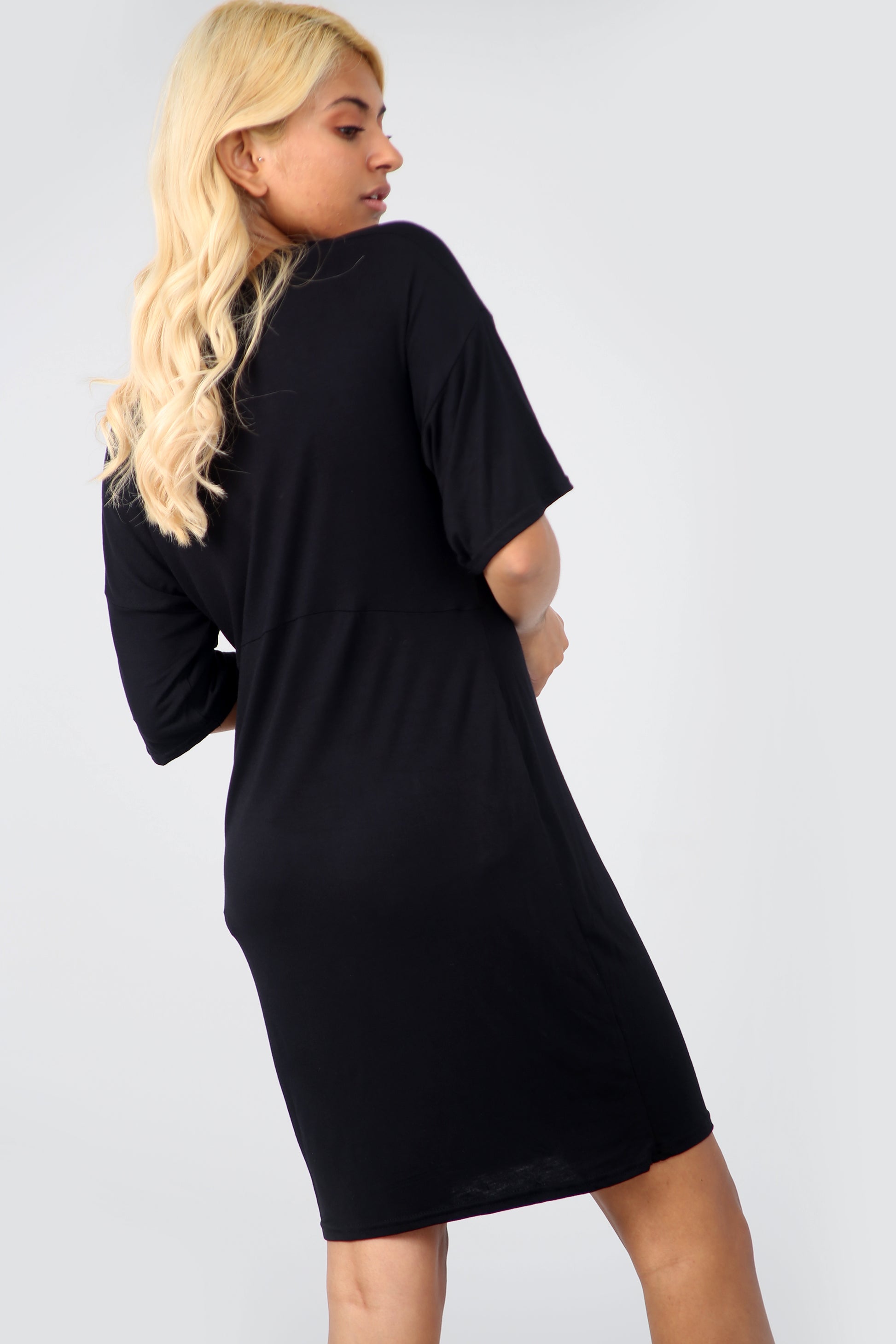 Colour Block Oversize Basic Tshirt Dress With Pockets - bejealous-com