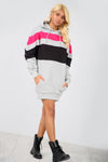 Black Contrast Striped Oversize Sweatshirt Dress - bejealous-com