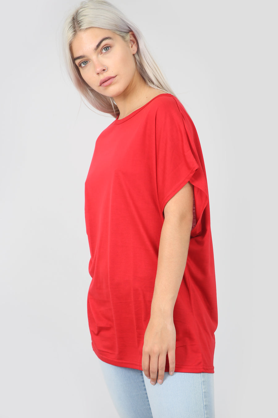 Basic Oversize Red Short Sleeve Tshirt - bejealous-com