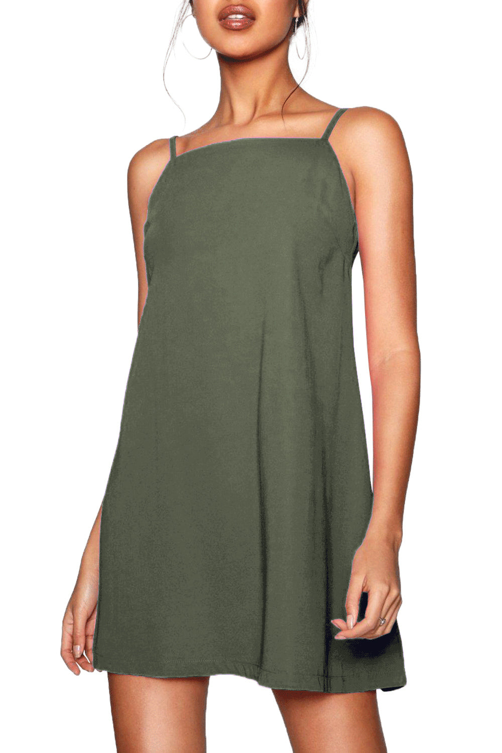 Strappy Basic Jersey Mini Swing Dress in White