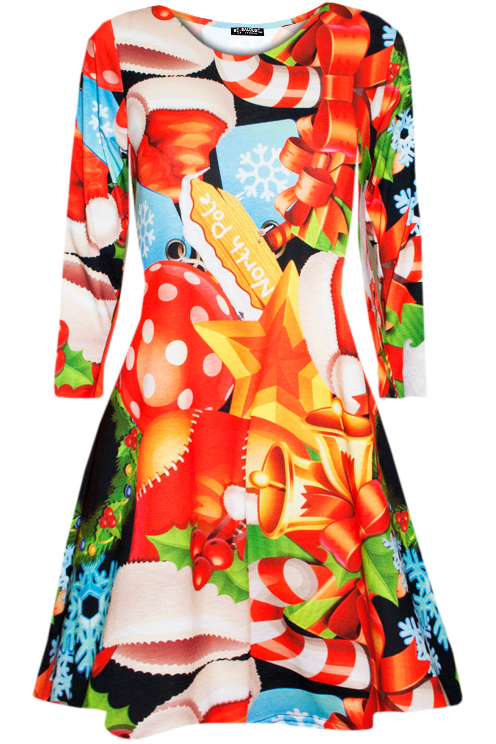 Lily Long Sleeve Christmas Print Swing Dress