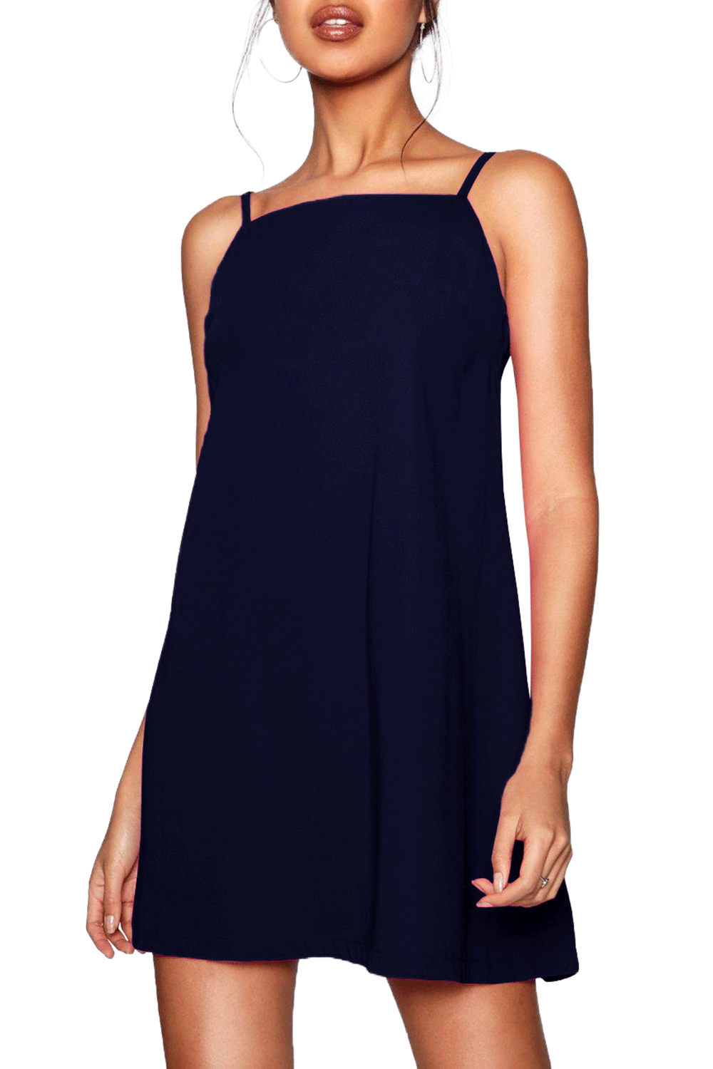 Strappy Basic Jersey Mini Swing Dress in White