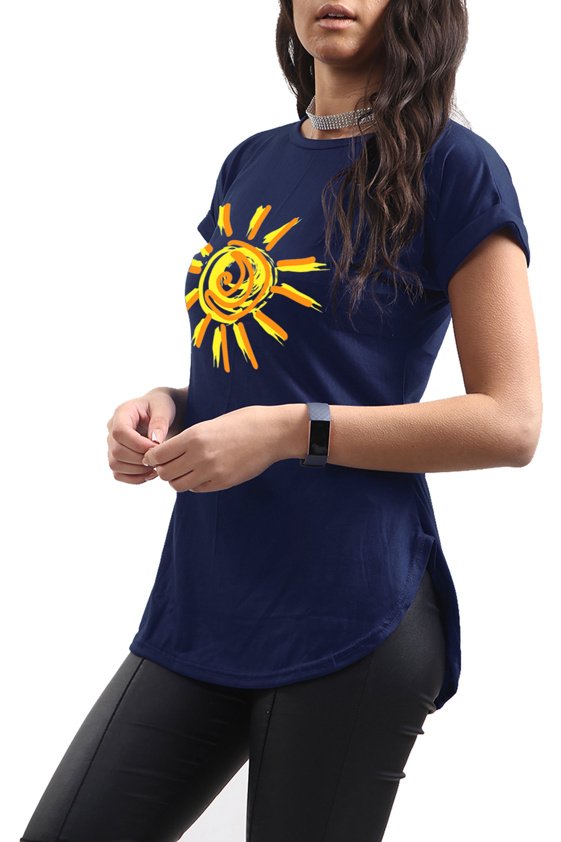 Rita Sun Printed Curved Hem Basic Top