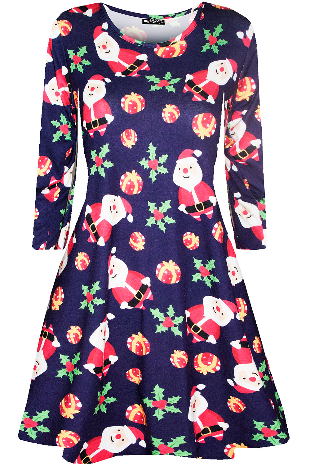 Lily Long Sleeve Christmas Print Swing Dress