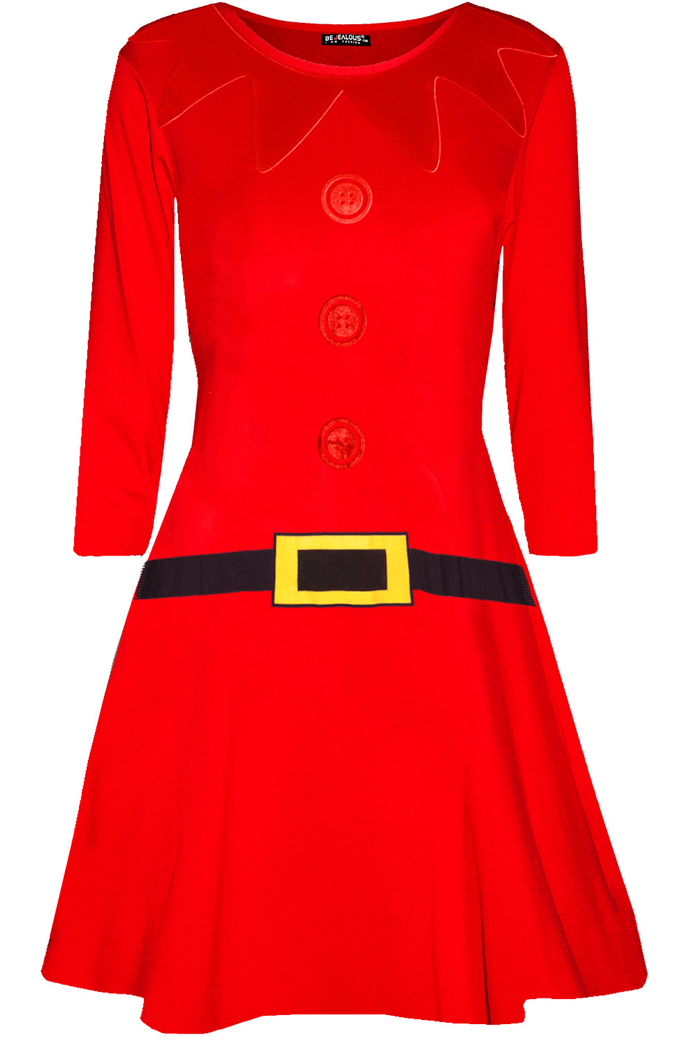 Long Sleeve Elf Print Mini Xmas Dress