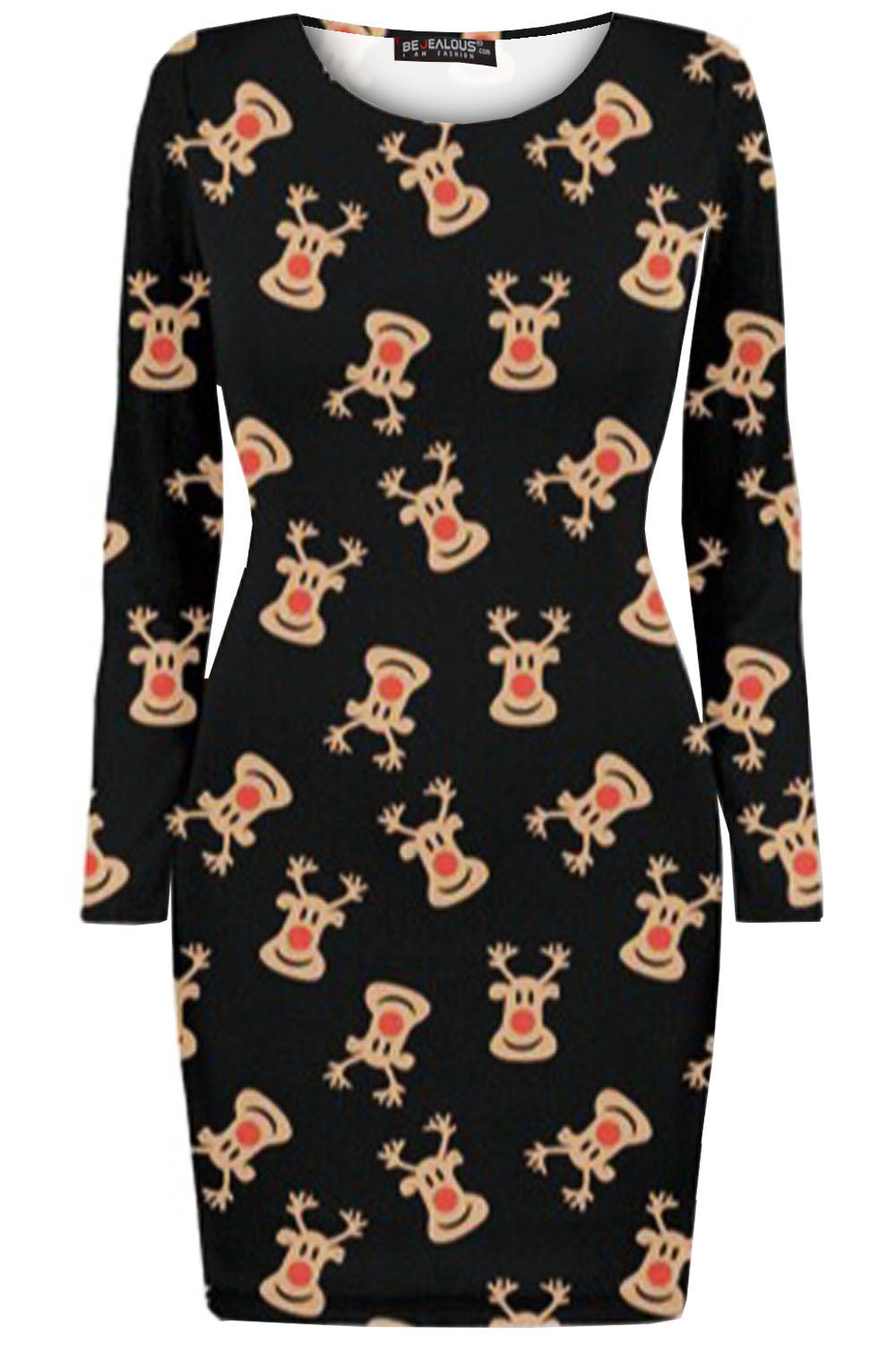 Mia Christmas Print Long Sleeve Bodycon Dress