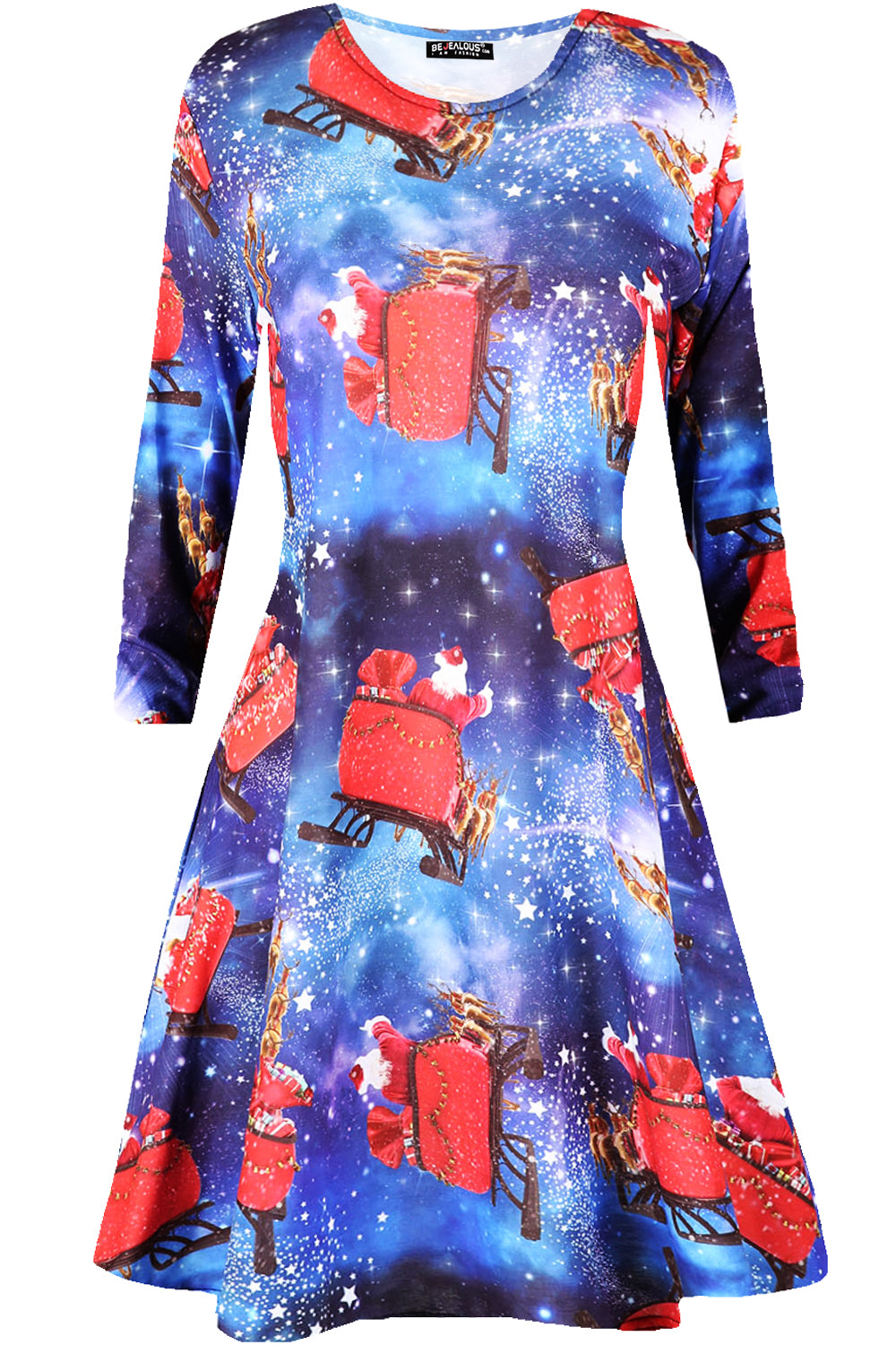 Emily Long Sleeve Christmas Print Swing Dress