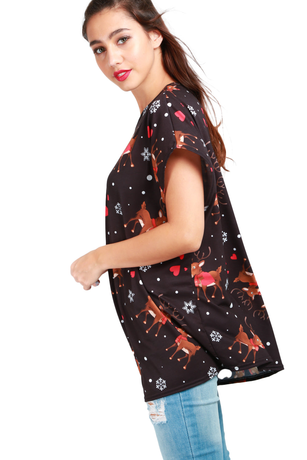 Mia Christmas Sleigh Santa Hat Tree Baggy T Shirt