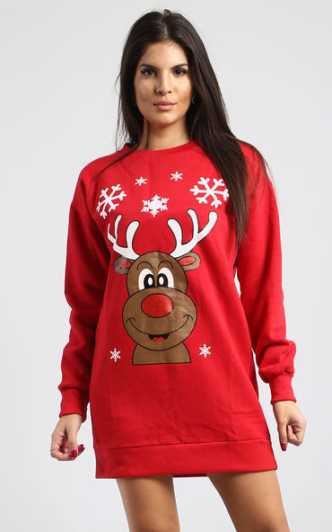 Long Sleeve Christmas Print Jumper Dress