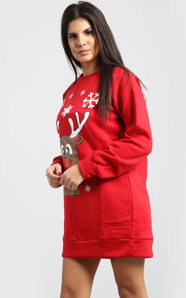 Long Sleeve Christmas Print Jumper Dress