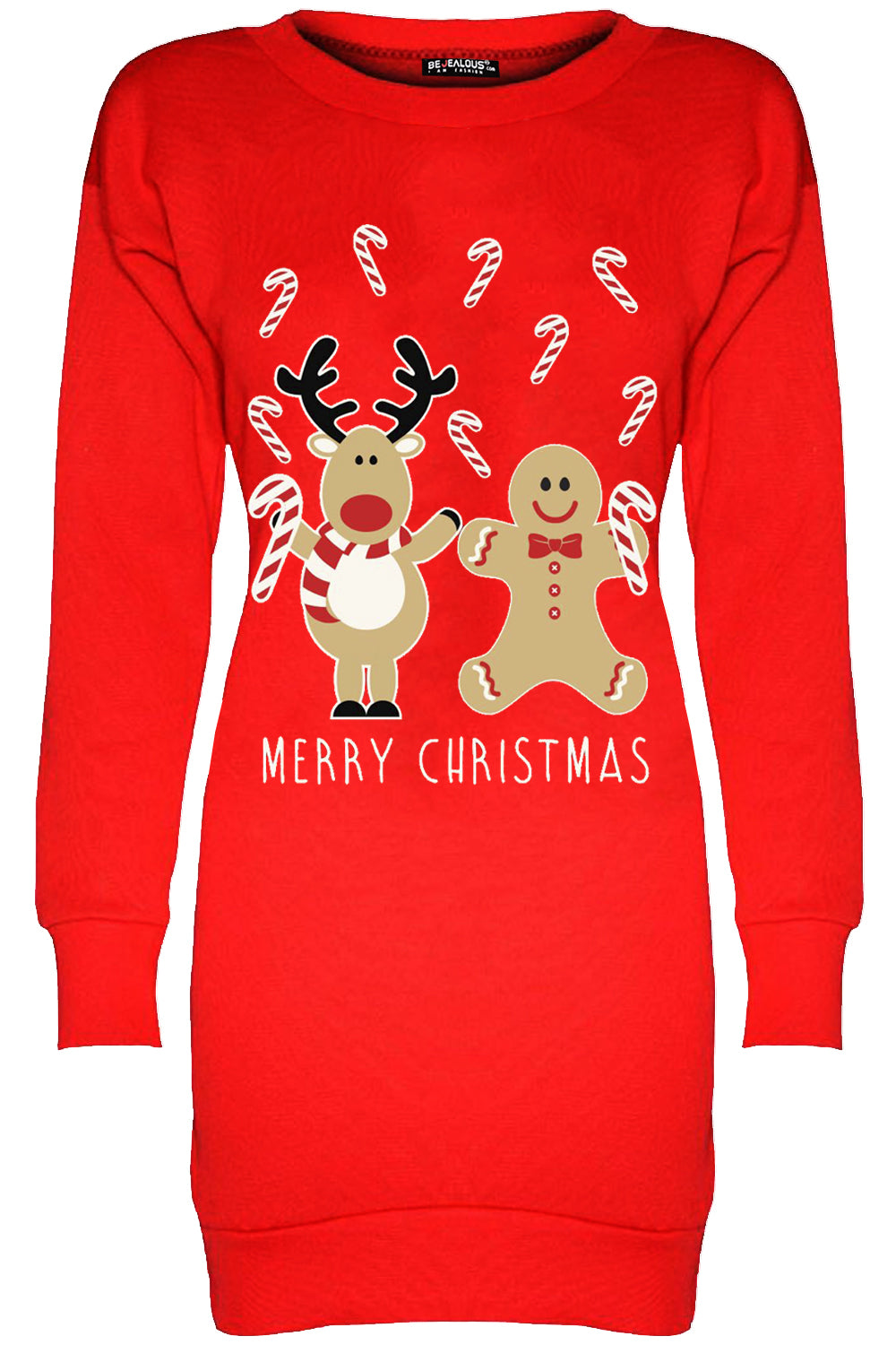 Merry Christmas Reindeer Print Jumper Dress - bejealous-com