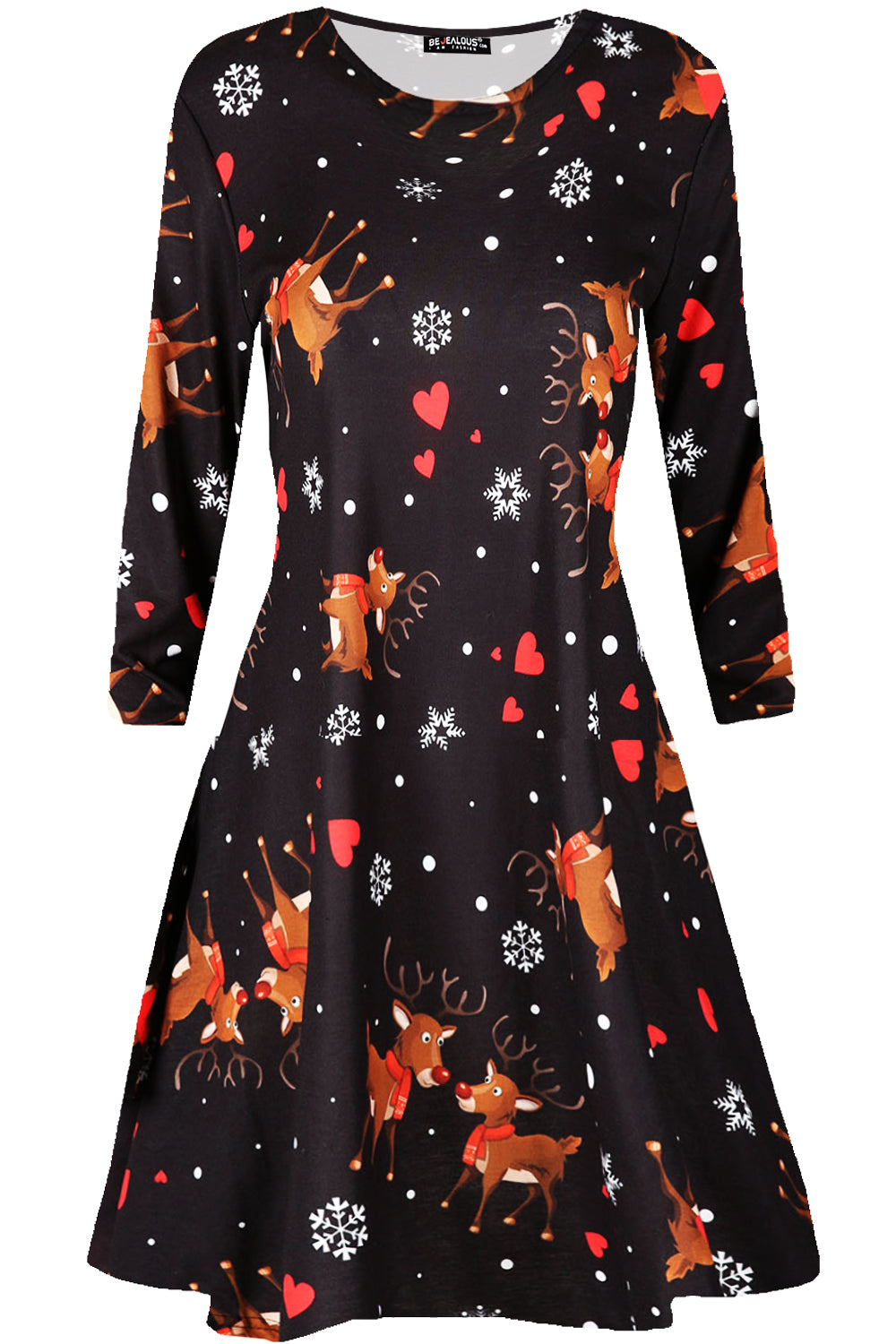 Emily Long Sleeve Christmas Print Swing Dress