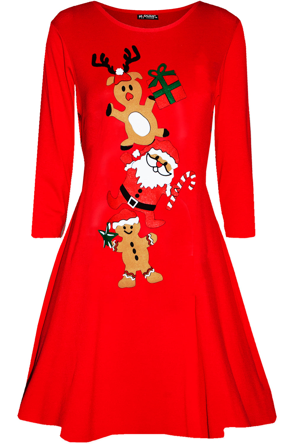 Long Sleeve Christmas Print Black Dress - bejealous-com