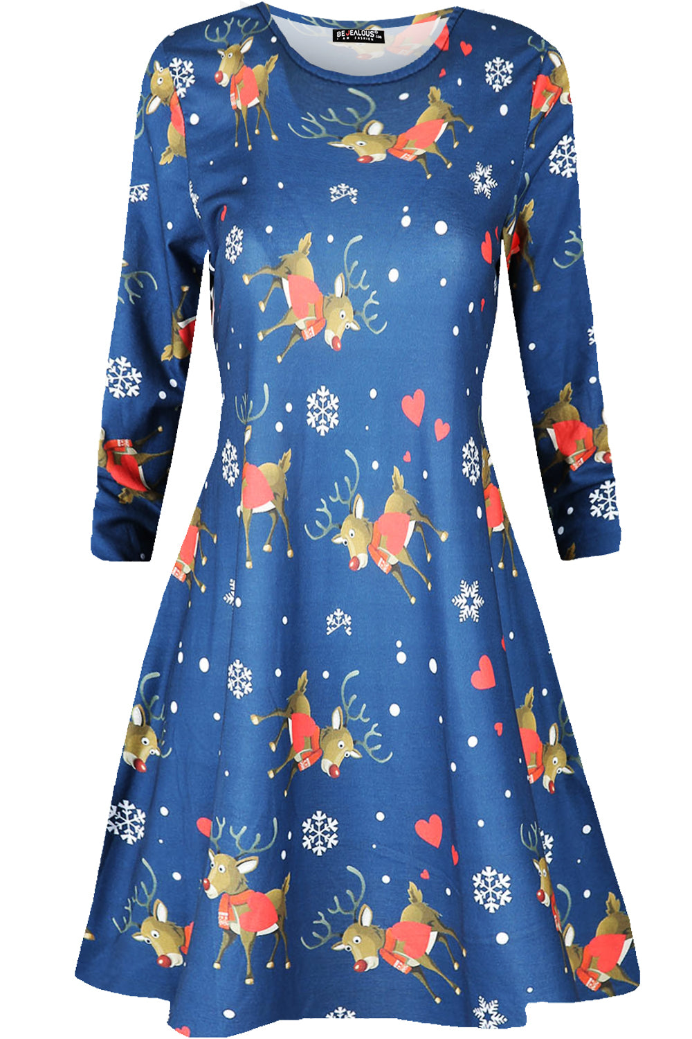 Emily Long Sleeve Christmas Print Swing Dress