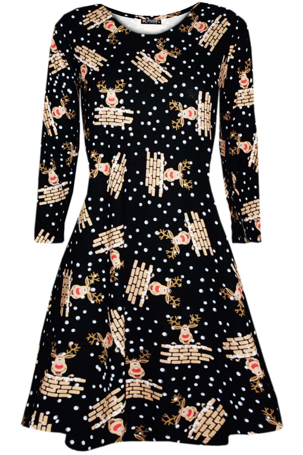 Lily Long Sleeve Christmas Print Swing Dress