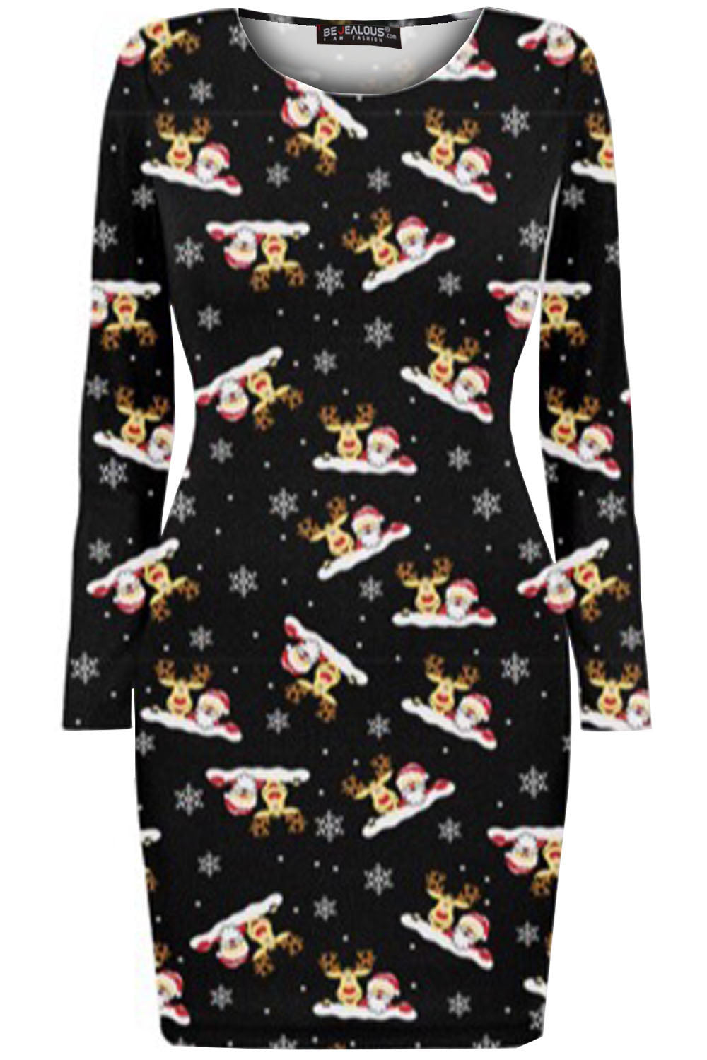 Mia Christmas Print Long Sleeve Bodycon Dress