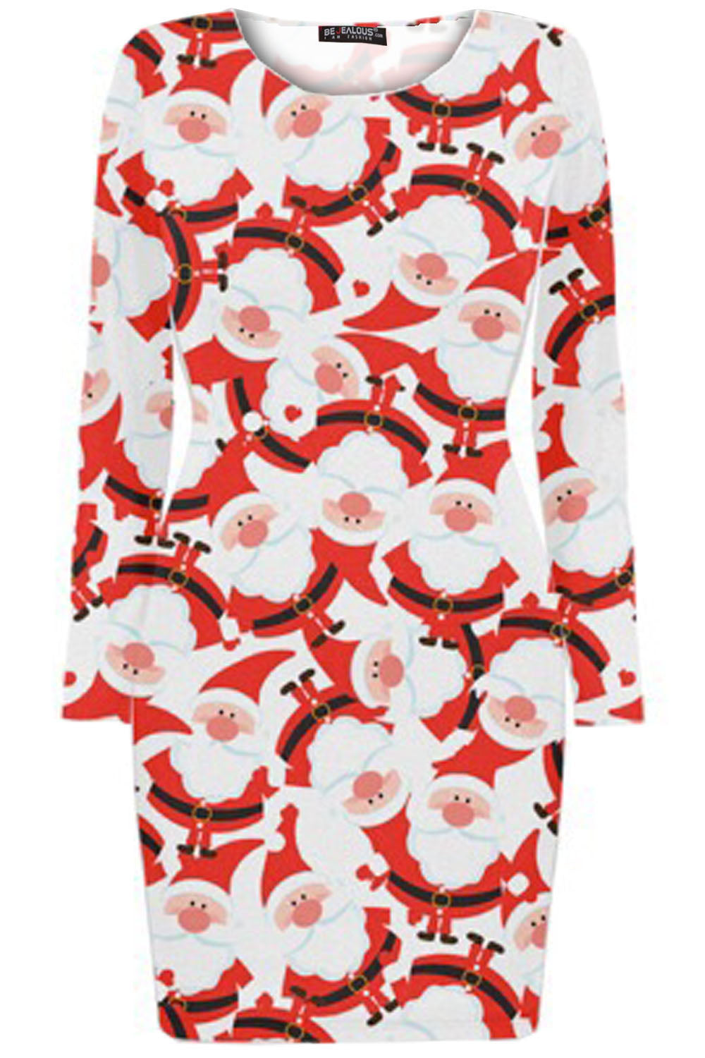 Mia Christmas Print Long Sleeve Bodycon Dress