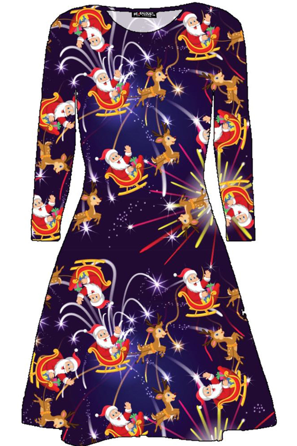 Emily Long Sleeve Christmas Print Swing Dress