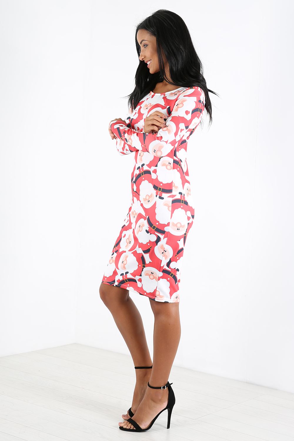 Mia Christmas Print Long Sleeve Bodycon Dress