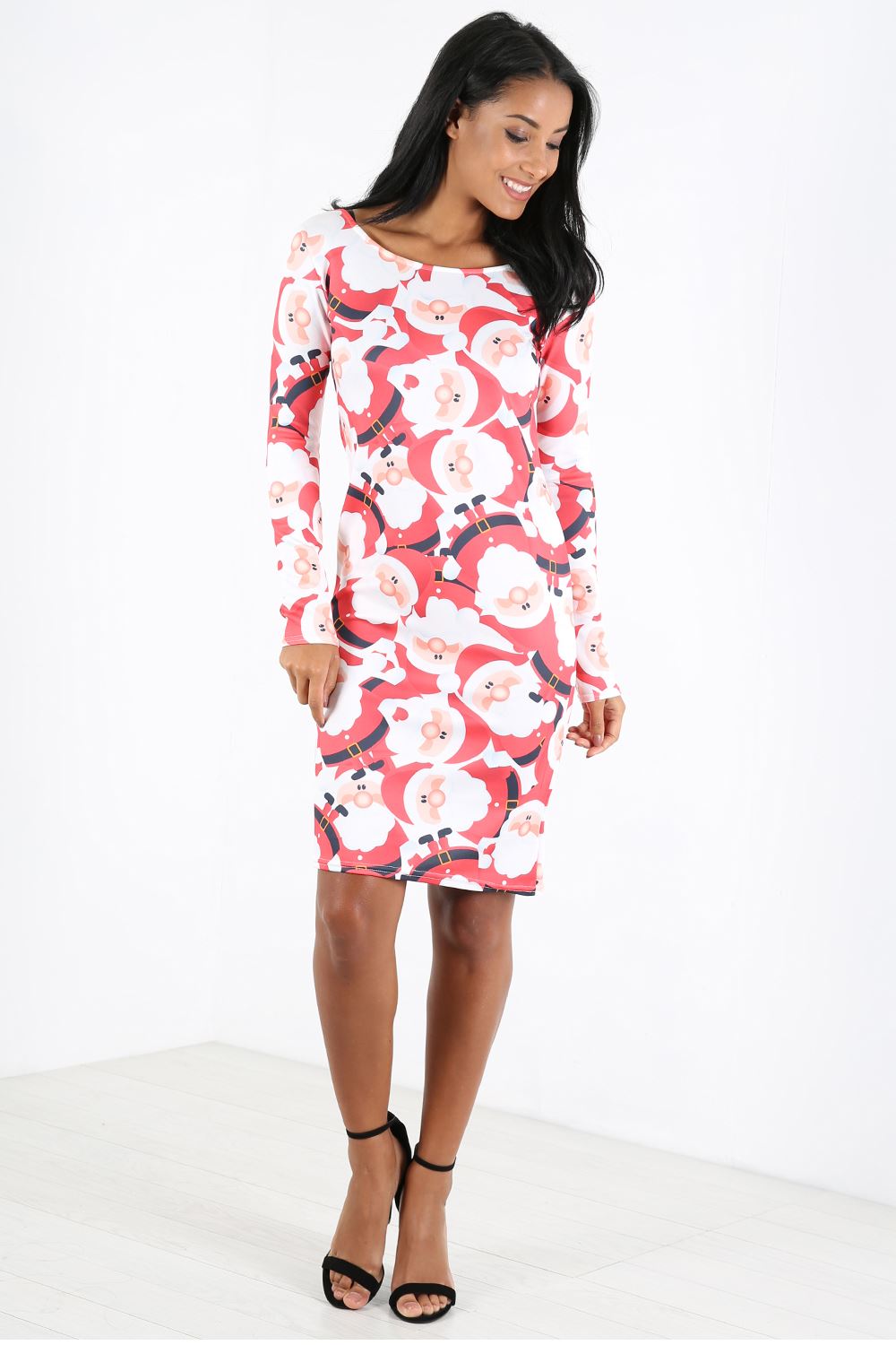 Mia Christmas Print Long Sleeve Bodycon Dress
