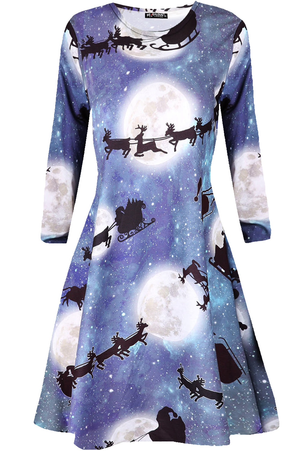 Emily Long Sleeve Christmas Print Swing Dress