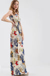 Tropical Print Black Bardot Shirring Maxi Dress - bejealous-com