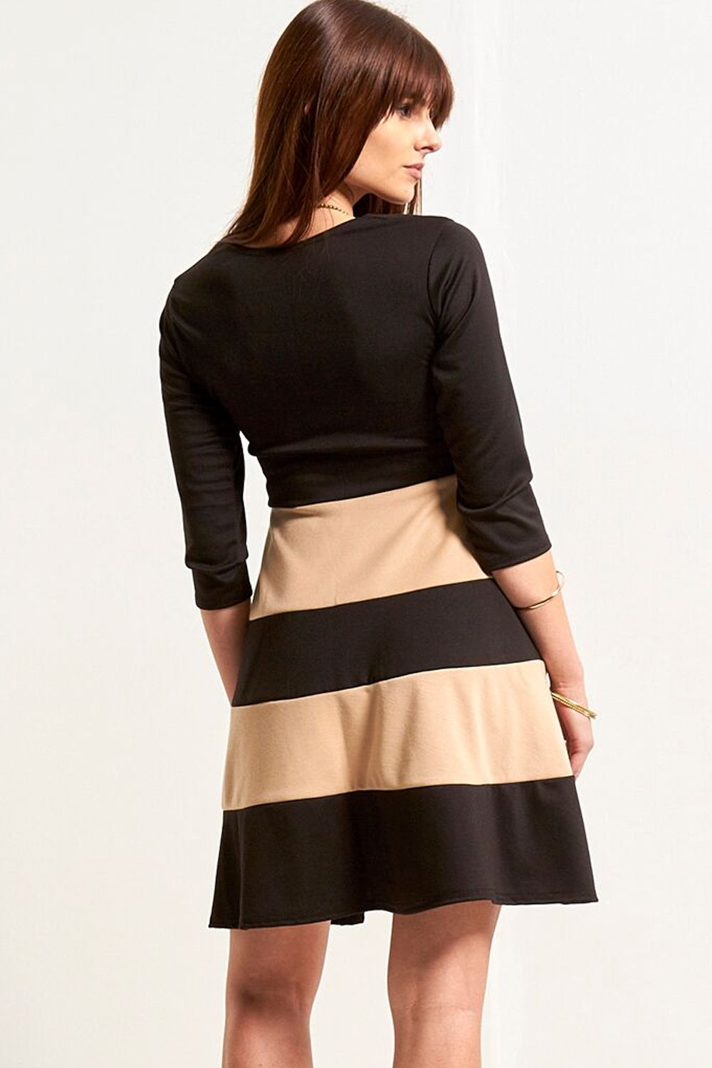 Cropped Sleeve Colour Block Mini Skater Dress - bejealous-com