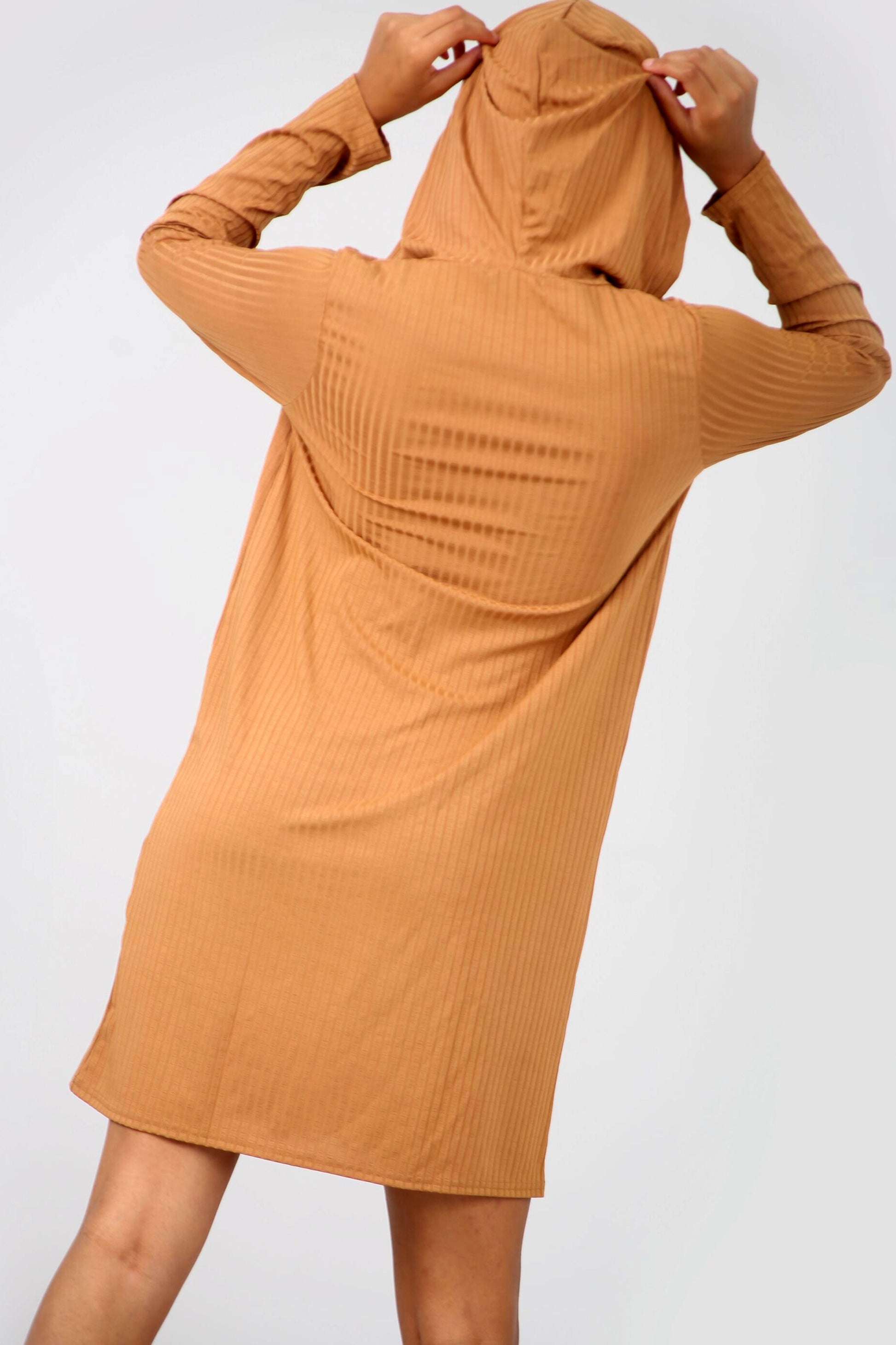 Long Sleeve Plunge Neck Ribbed Sweatshirt Dress - bejealous-com