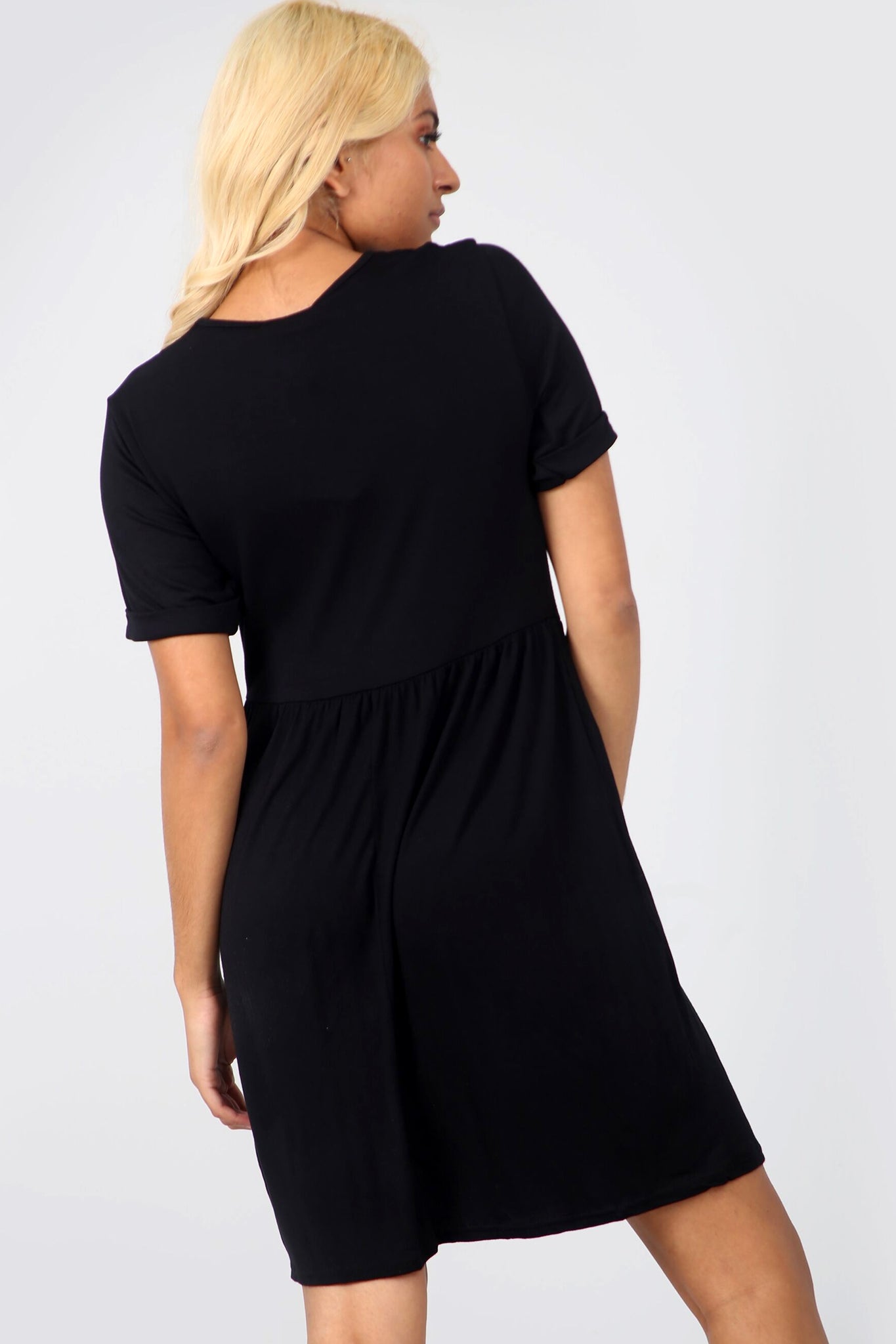 Turn Up Sleeve Khaki Basic Jersey Mini Dress - bejealous-com