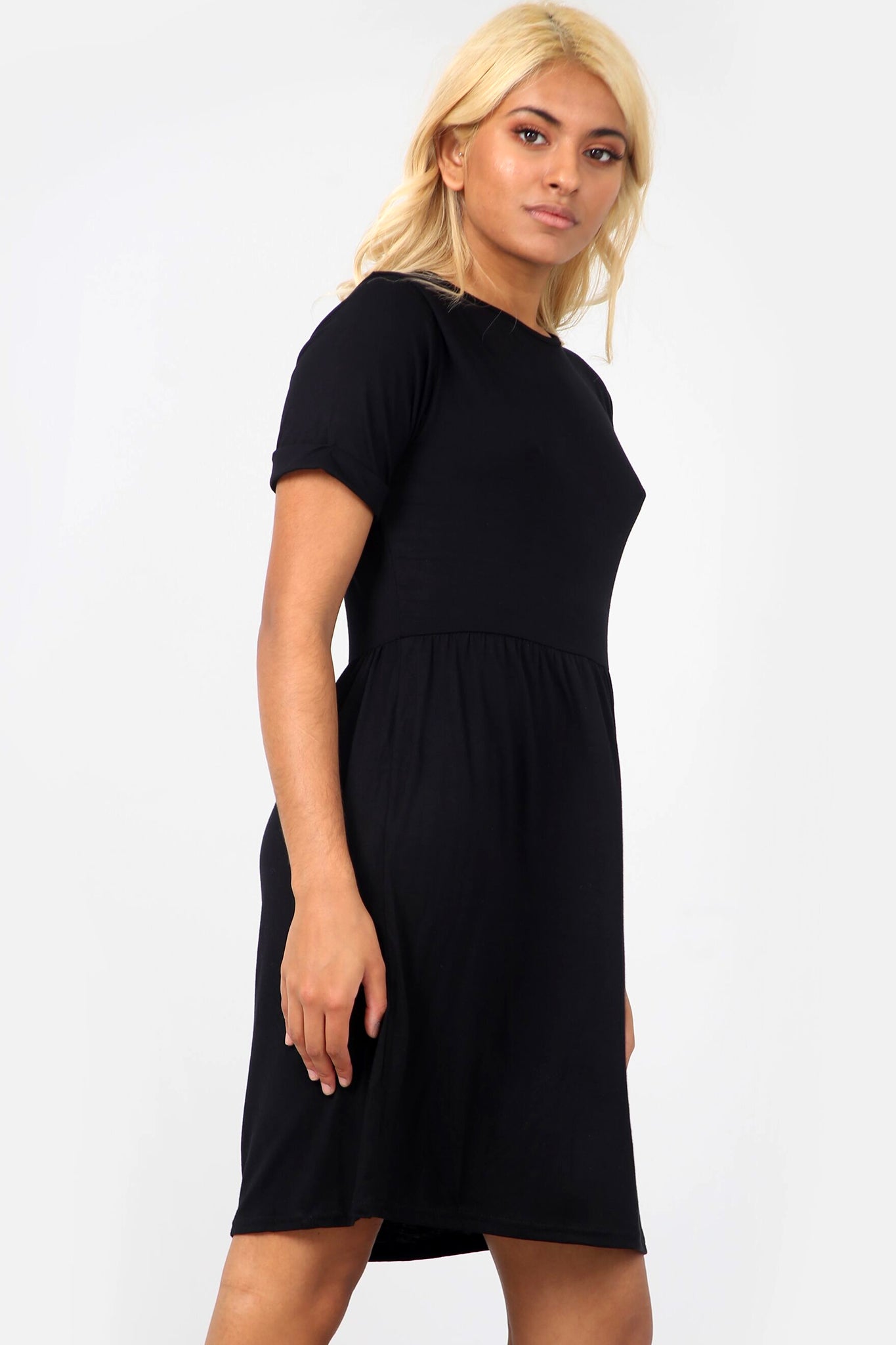 Turn Up Sleeve Khaki Basic Jersey Mini Dress - bejealous-com