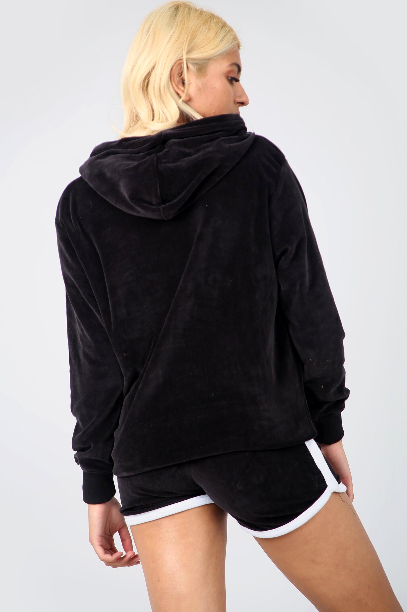 Monochrome Faux Velvet Hooded Coord Set - bejealous-com