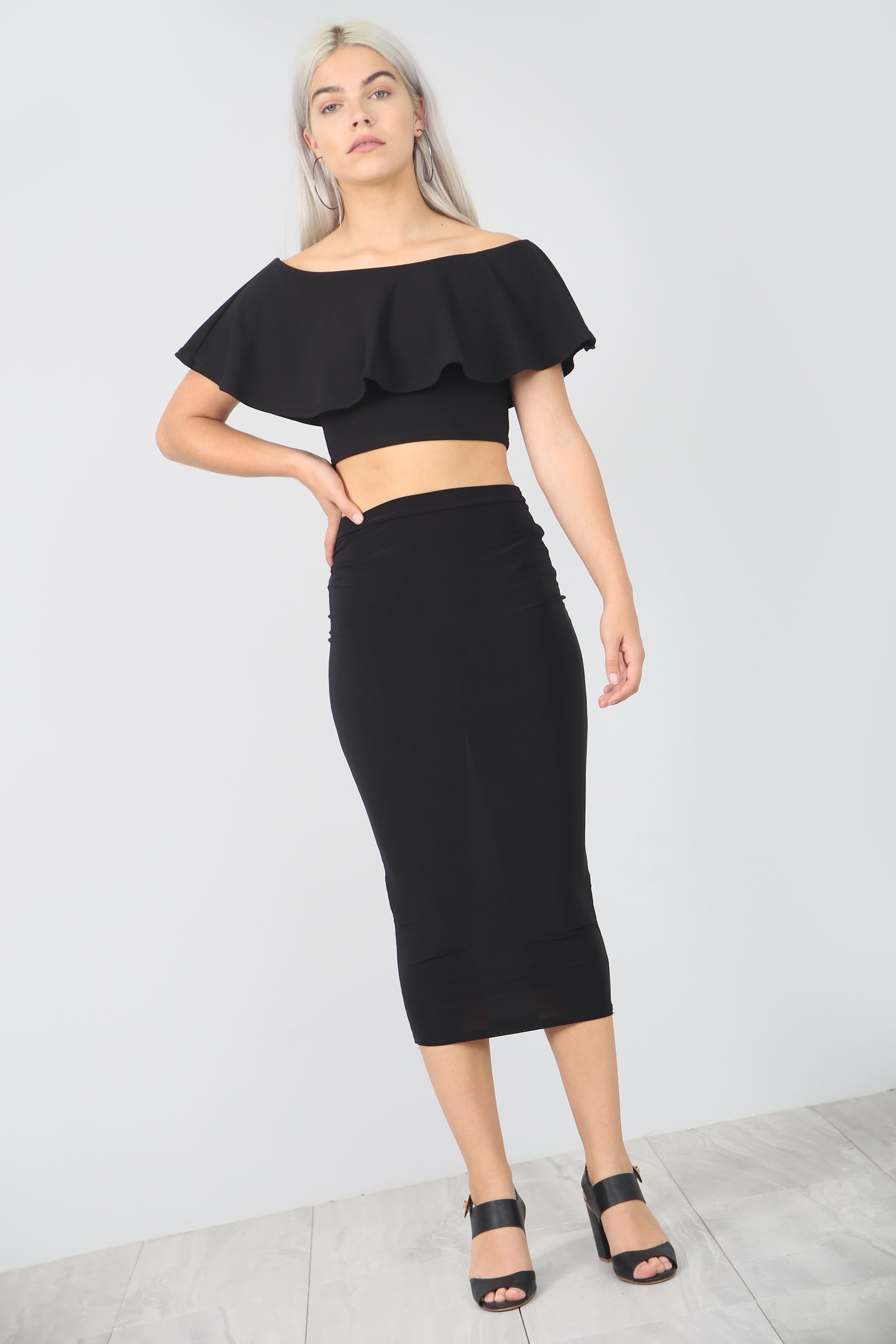 High Waist Basic Charcoal Midi Pencil Skirt - bejealous-com